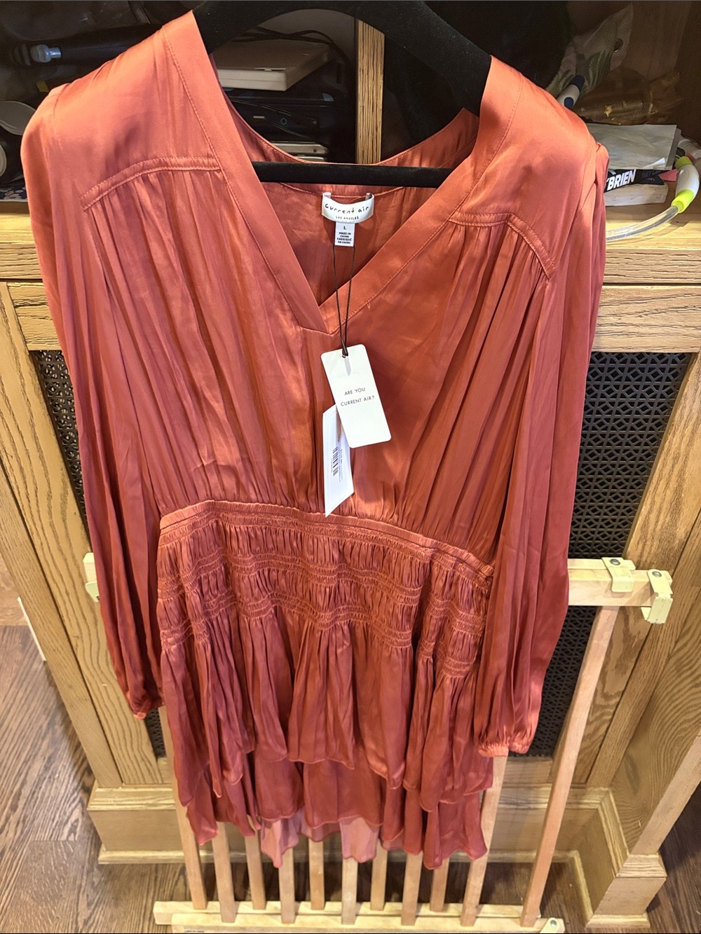Smocked Waist V-Neck Tunic in Rust Orange